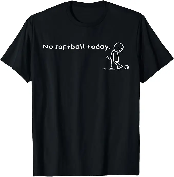 Lustiges „No Softball Today“-Humor-T-Shirt für sarkastische Meme-Sportliebhaber – Y2K-Zeichnung, Comic, verspielte Stickman-Grafik mit Spruch – T-Shirt-Kleidung – Detail 13