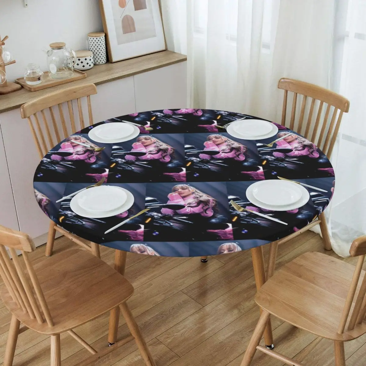 Ayliva Cool Singer Waterproof Round Tablecloth Oilproof Table Cloth for Kitchen Events Dining Table Cover
