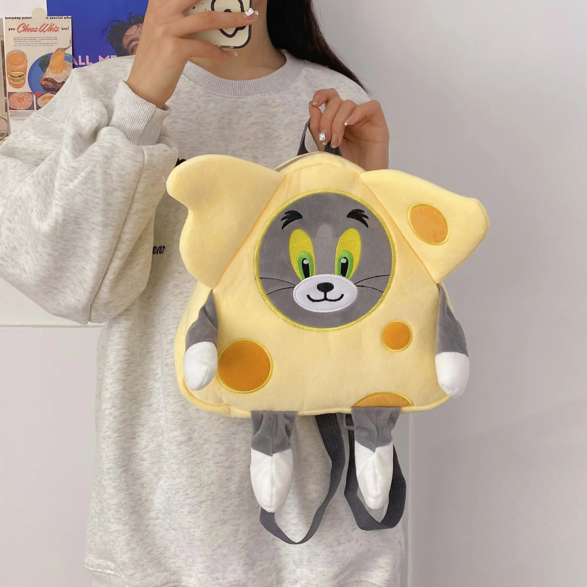 Cartone animato divertente borsa a tracolla studente ragazza regalo Tom e Jerry Cheese zaino carino peluche zaino creativo personalità di nicchia