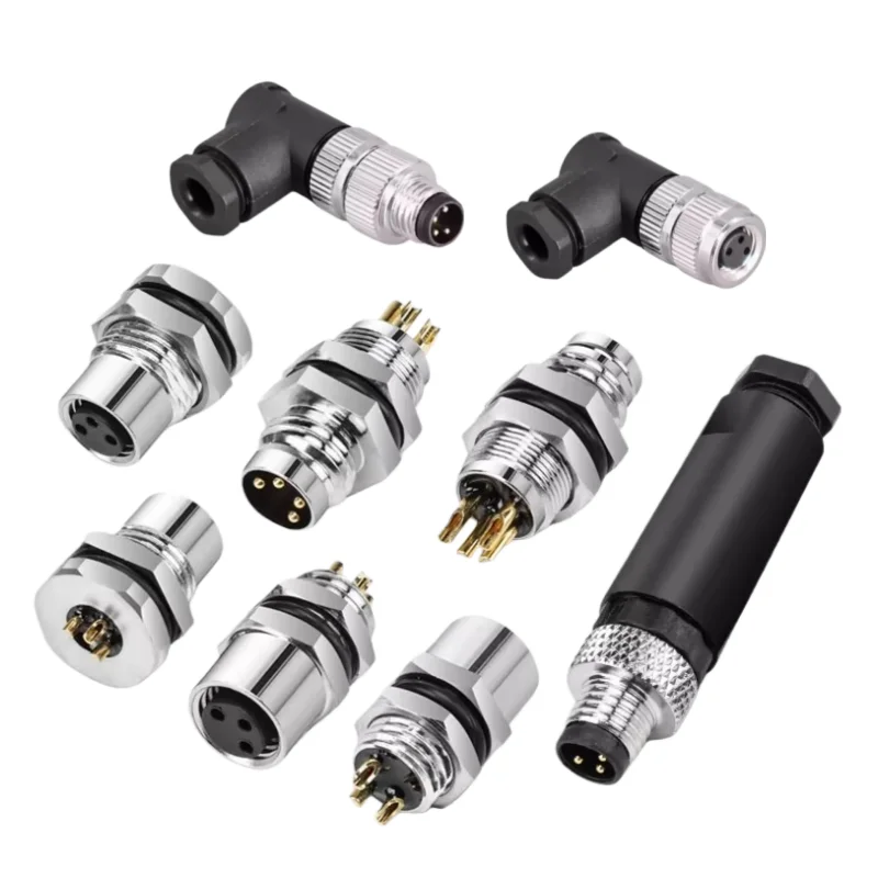 M8 Sensor Connector 3/4 Pin Male/Female Straight Angle Screw Threaded Plug Coupling Aviation Plug Waterproof Metal Connector