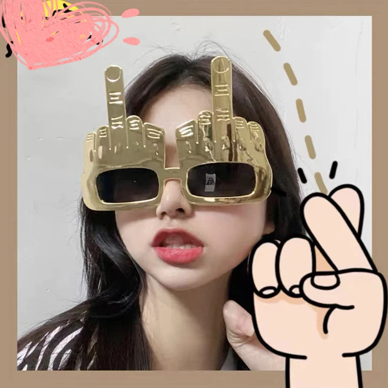 Yaratıcı dikey orta parmak parti komik gözlük balo gösterisi dekorasyon güneş gözlüğü fotoğraf sahne