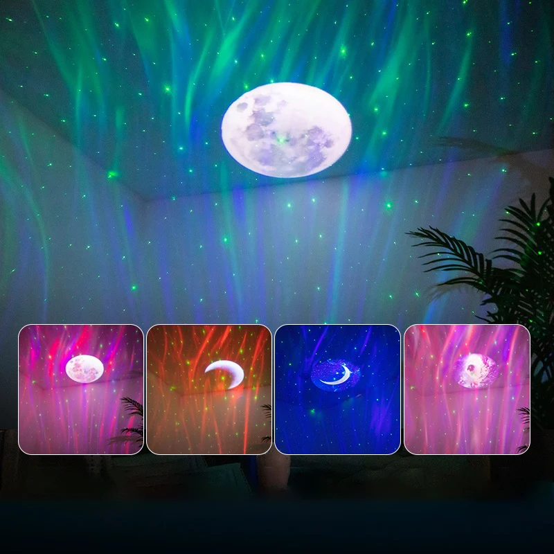 Aurora Projector LED Night Light 3000mAh Bedroom Children Game Dynamic Moon Star Bluetooth Speaker Romantic Atmosphere Light