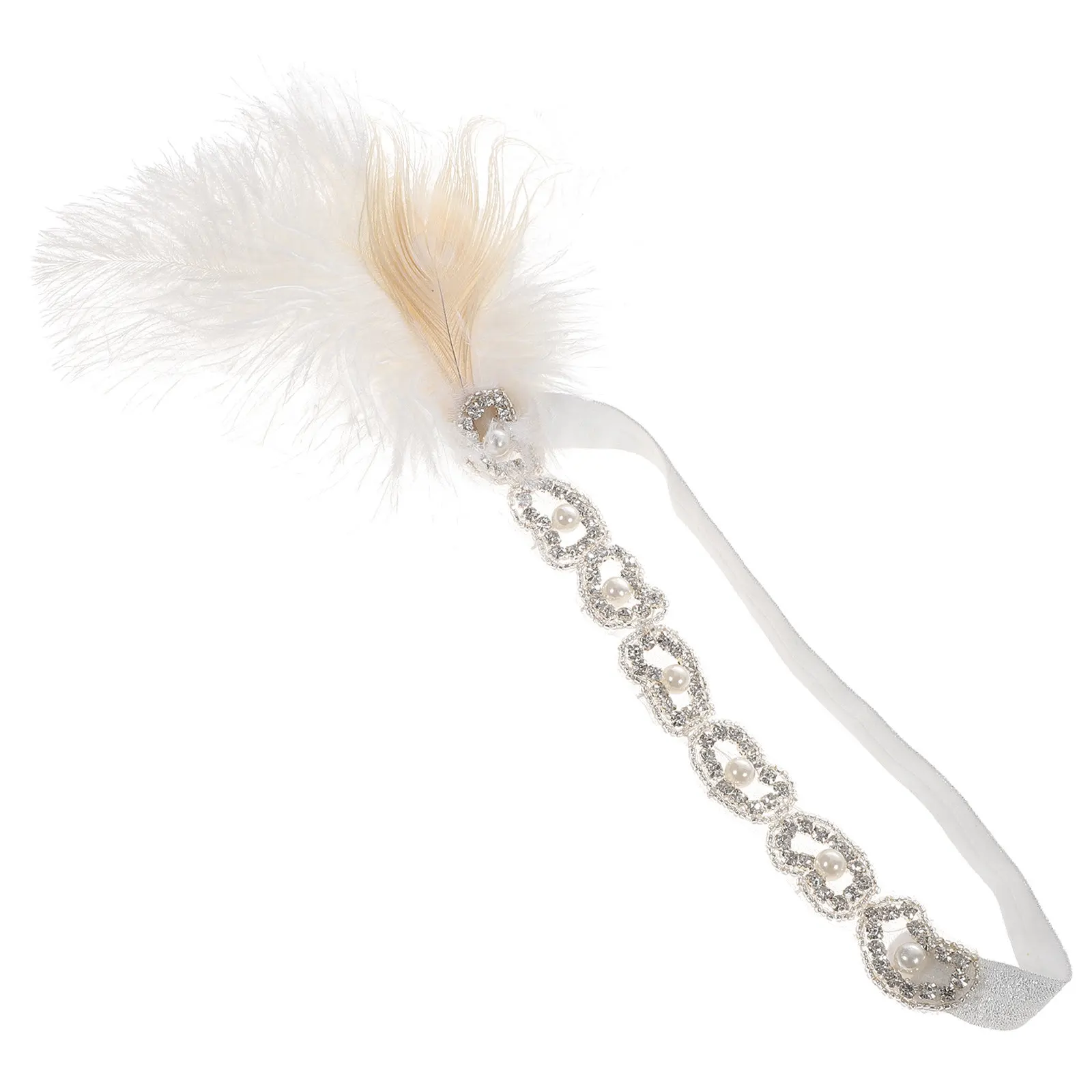 

Элегантная белая эластичная повязка на голову ручной работы со стразами для невест, выпускных вечеров и Дня святого Валентина