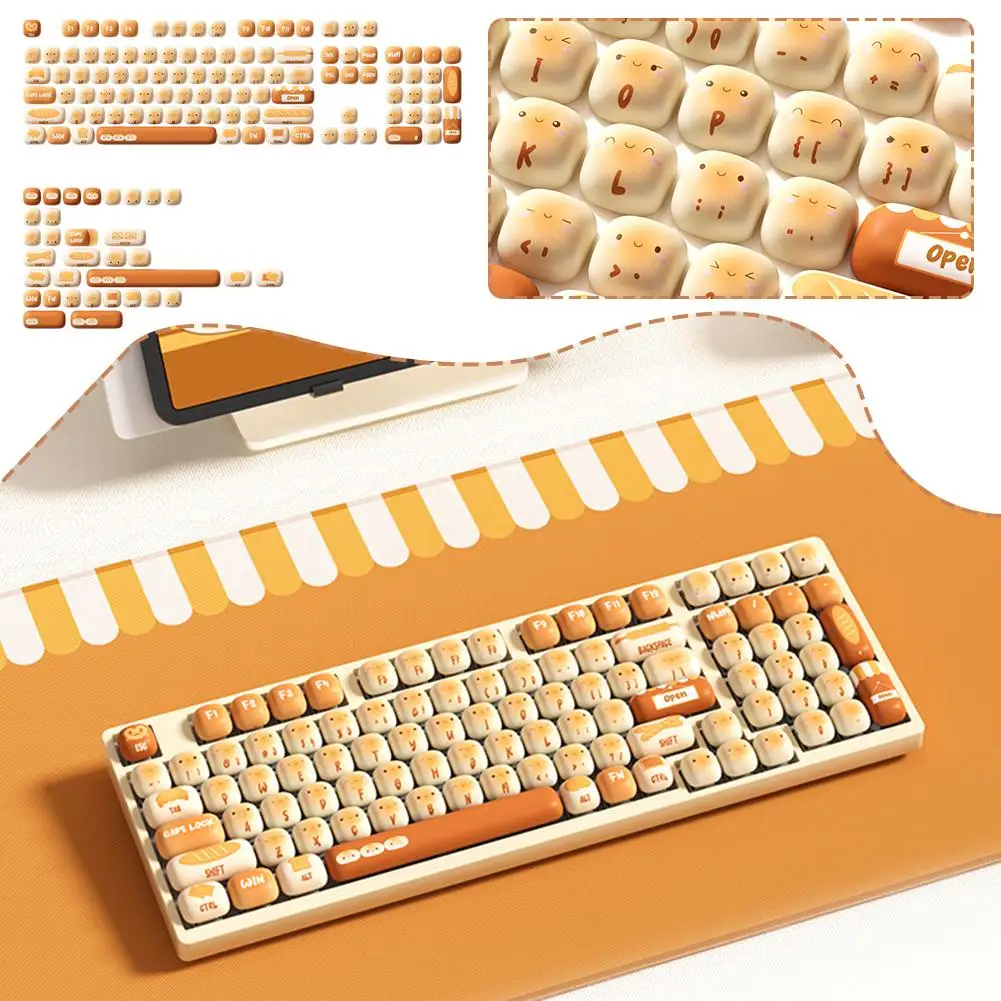 Gedämpfte Brot Thema KeyCap 139Key PBT Benutzerdefinierte Nette Pilz Tastatur Kappe Runde MOG Profil Gaming Schlüssel Kappe Für Mechanische Schlüssel B8H2