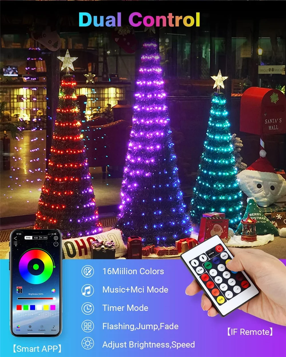 Smart Christmas Light APP Control Fairy LED Garland 5M 10M Remote Bluetooth DIY Color Indoor Music Sync Outdoor USB String Light