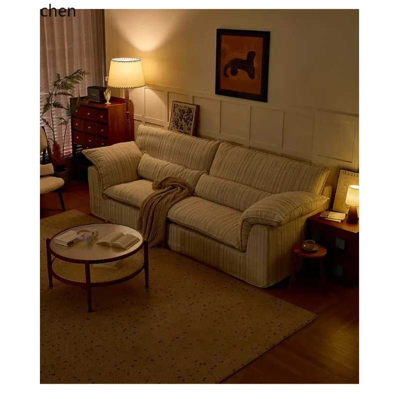 DSA Cream Style Cotton and Linen Fabric Sofa for Home Use, Double Seat, Can Be Spliced