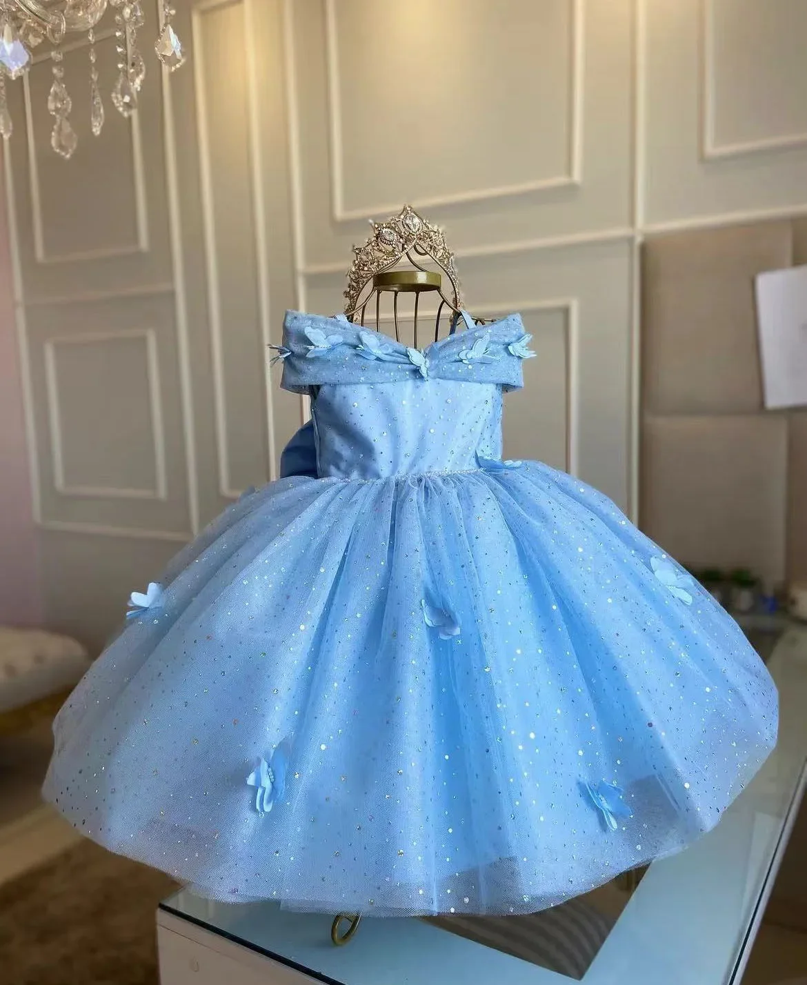 Urocza sukienka dla dziewczynki sypiącej kwiaty na wesele, aplikacje 3D, perły, szyta na miarę, tiulowa koronka, sukienka na urodziny dla dziewczynki, Pierwsza Komunia, suknie balowe