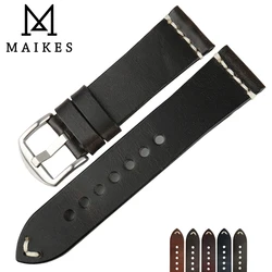 MAIKES Oil Wax Cow Leather Watch Band 20mm 22mm 24mm Watch Strap Men Accessries Vintage Bracelet Watchband For Omega