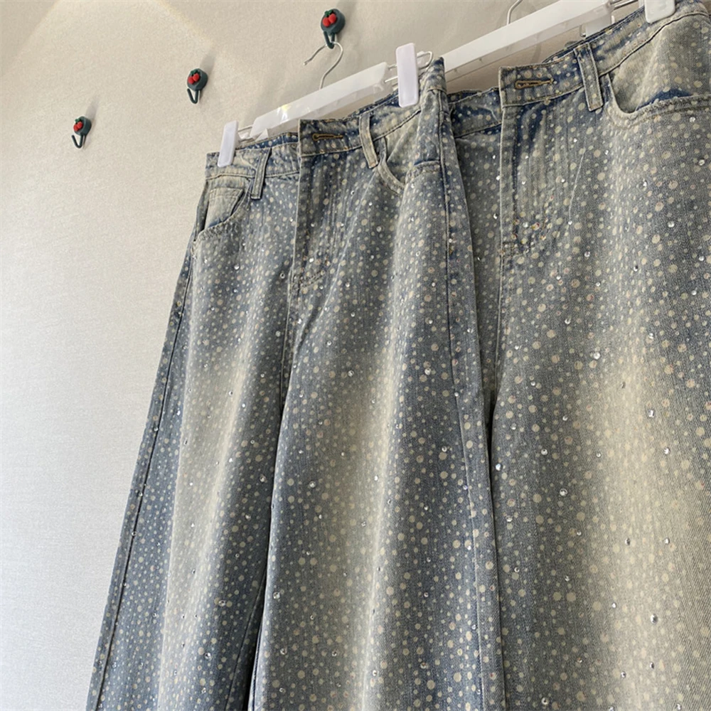 Pantaloni di jeans da donna con diamanti Moda coreana High Street Jeans dritti alla caviglia Primavera Autunno Pantaloni lunghi da donna da ufficio All-Match