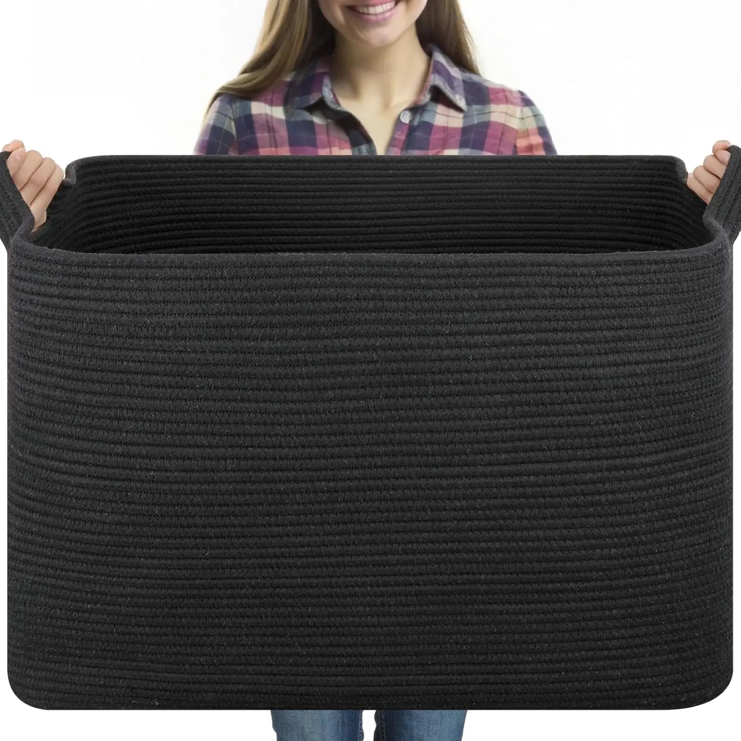 

Extra Large 118L Woven Storage Basket for Blankets, Toys, and Laundry in Black