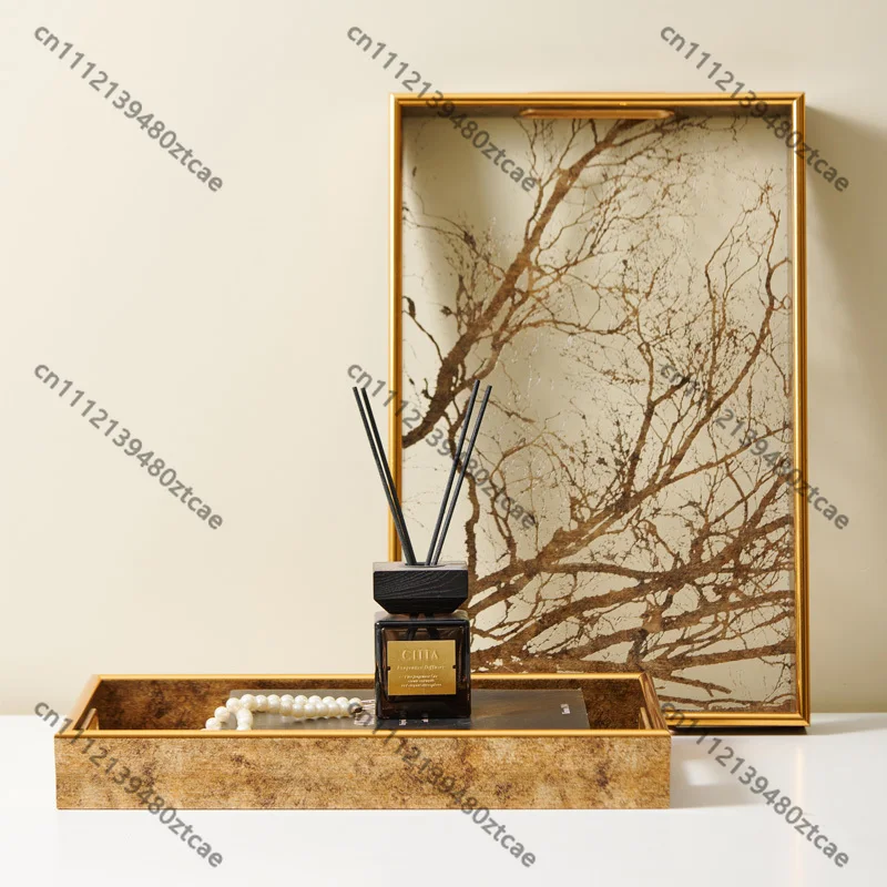 

Light Luxury Gold Rectangular Tray Transparent Bottom Decorative Storage Tray