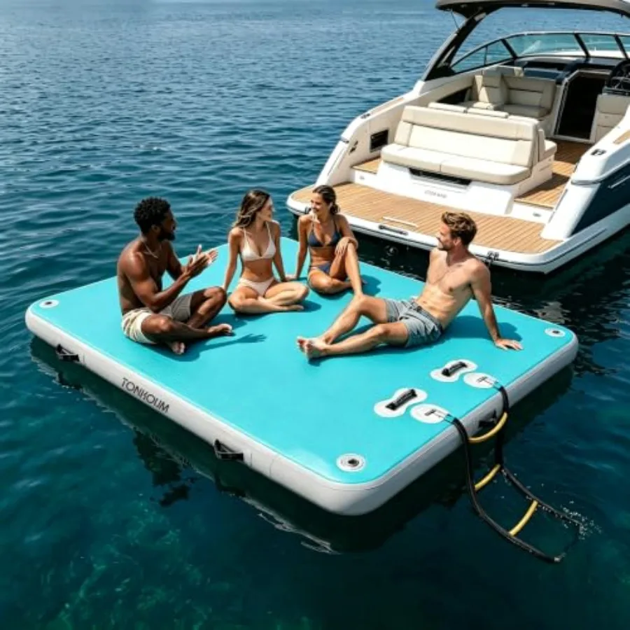 Floating Dock Water Platform For Lake Boats Island Swimming Pool Made Of Durable PVC In Blue With Extra Stability And Easy Infl