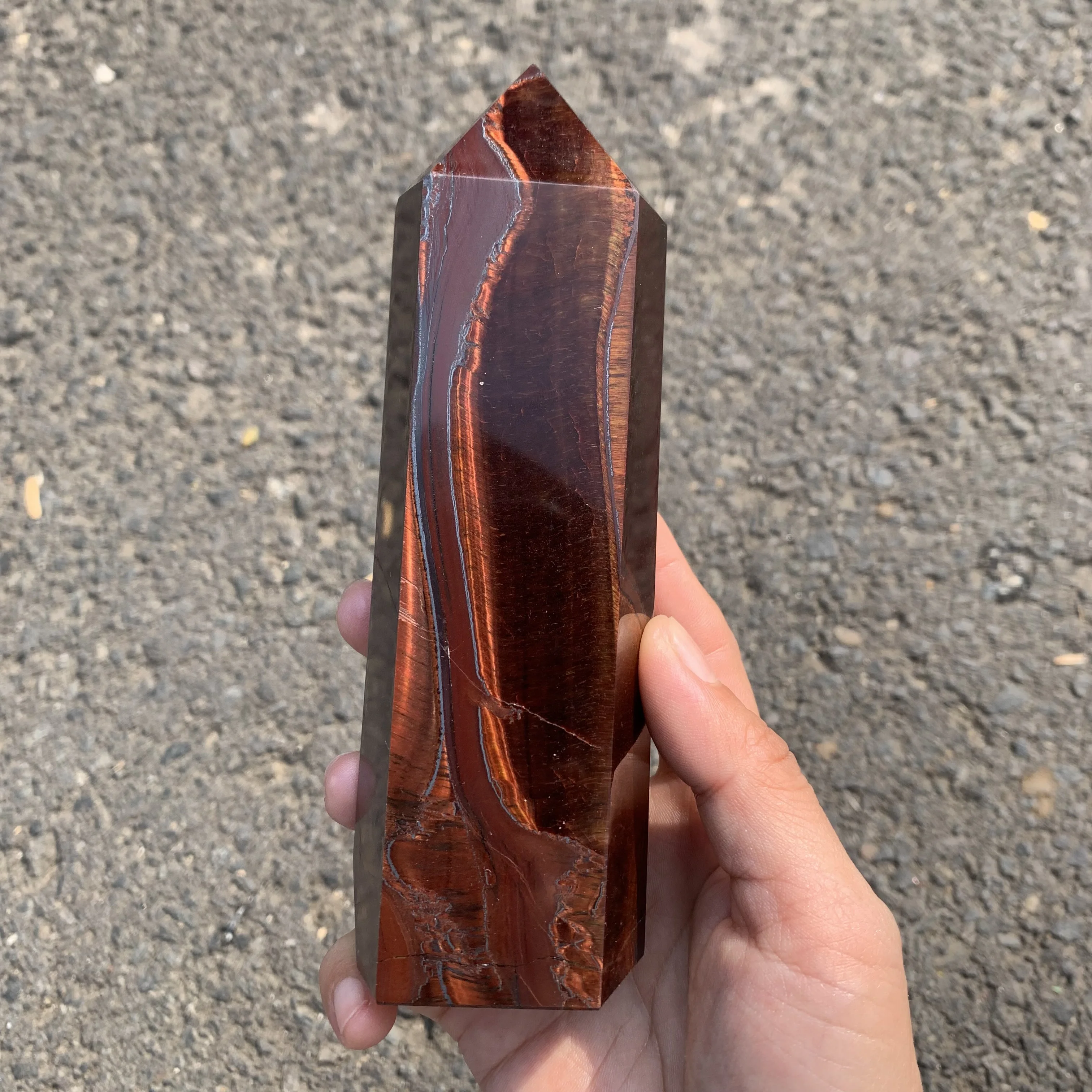 Red Tiger eye stone Tower Natural Crystal 6 Faceted Single Point Obelisk for Reiki Healing