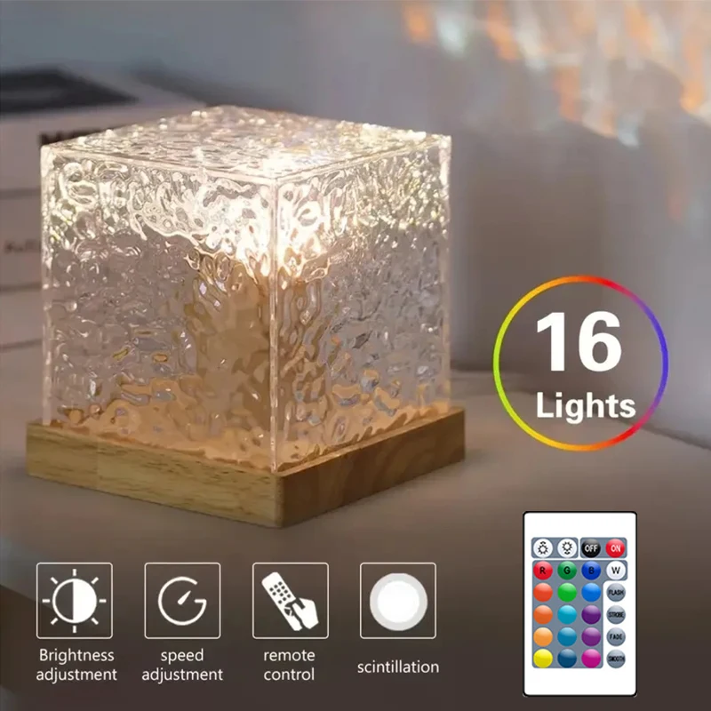 Projector Night Light Galaxy Ocean Wave Usb RGB Led Lights 3D Crystal Night Lights For Bedroom Desk Dynamic Rotating Light