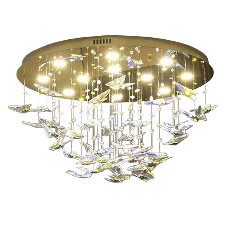 

New butterfly crystal long chandelier villa living room dining room luxury duplex