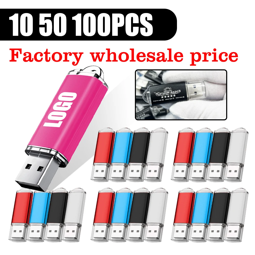 

10/50/100 шт. металлический USB-накопитель, красочная карта памяти, 64 ГБ, бесплатный индивидуальный логотип, 32 ГБ, 100% реальная емкость, U-диск, 16 ГБ