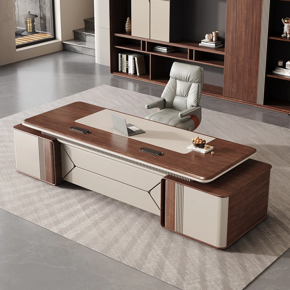 

2024 Design Modern Luxury Ceo Office Electric Adjustable Desk Wood Table Big Size Laptop Desk Sit Standing Study Table for Adult