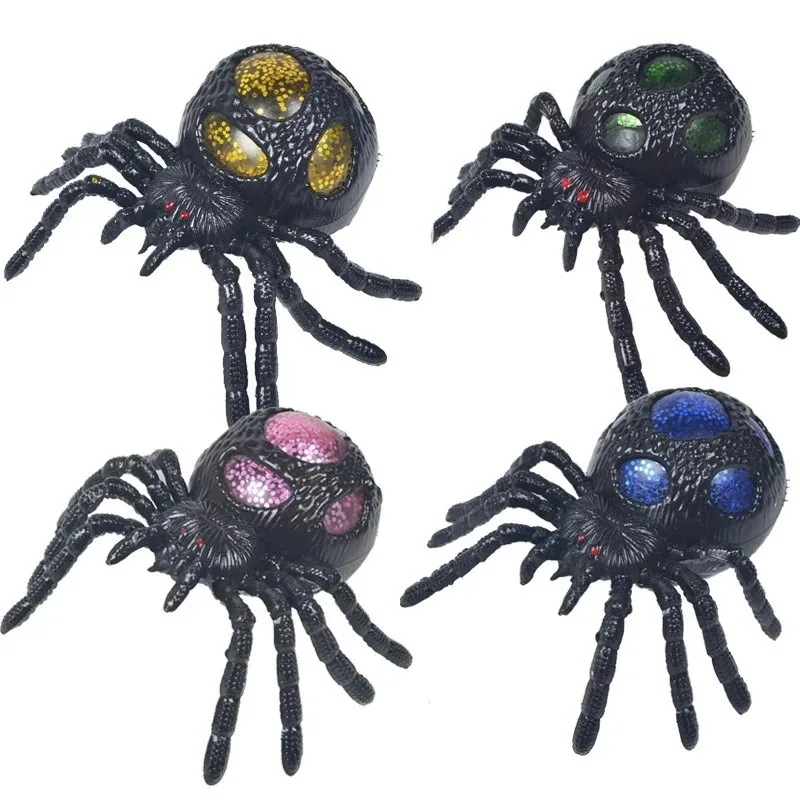 -The New Halloween Vent Decompression Gold Powder Spider Pinch Music New Strange Simulation Black Spider Spoof Squeeze Toy//