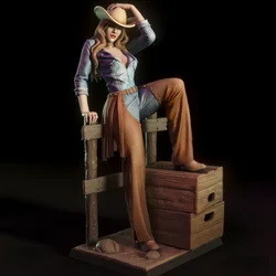 Beauty Series 1/24 Scale Resin Figure Model Kit Resting Cowgirl Pam Miniature GK Statue Unassembled and Unpainted 3D Printed Toy