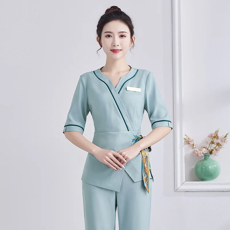 Technician Female Long-sleeved Work Clothes Beautician Health Club Foot Massage Workwear Beauty Salon SPA Uniforms Free Shipping