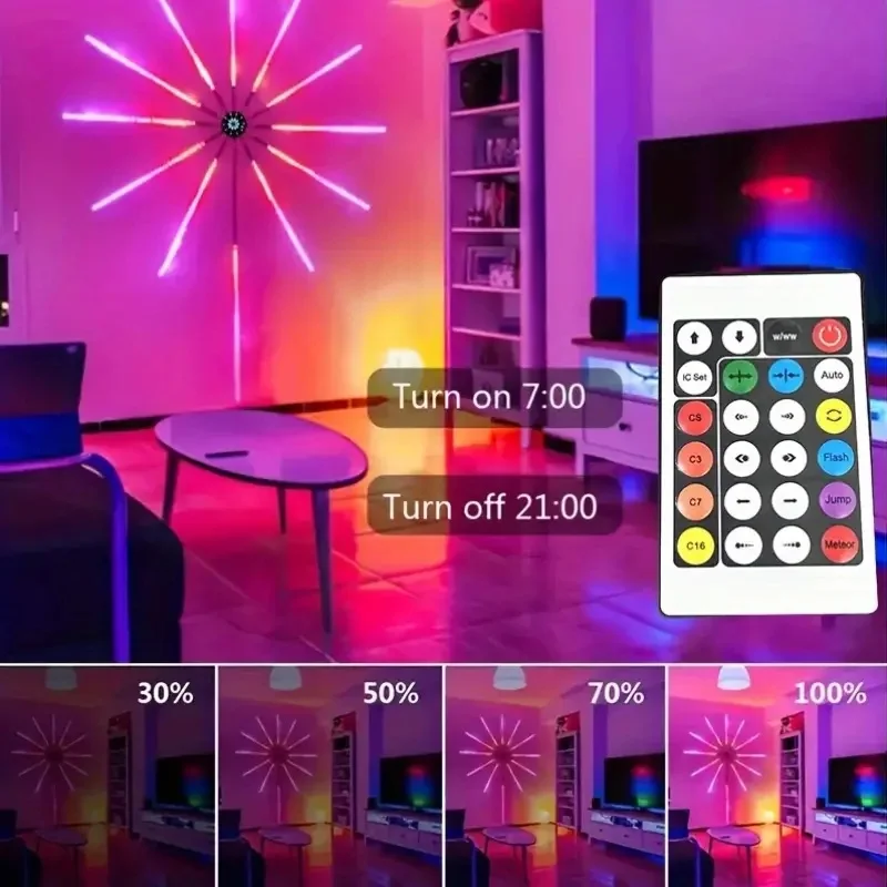 

1pc Smart LED Fireworks Light Adjustable Brightness & Color Changing Indoor Decor for Parties Music Background Non-Rechargeable