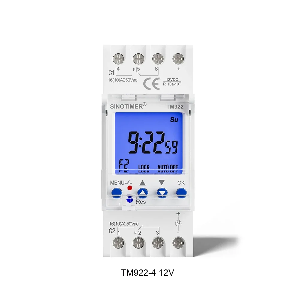 SINOTIMER TM922 2-kanałowy Programowalny 24-godzinny Zegar z Przedziałem Sekundowym Cyfrowy Wyłącznik Czasowy na Szynę DIN 7-dniowy Przekaźnik Czasowy G488