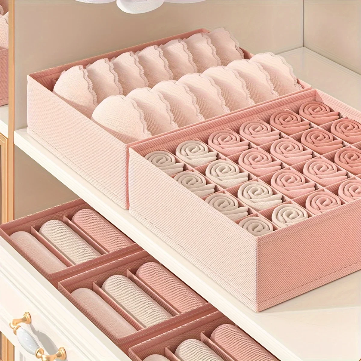 3 قطع من منظم الملابس الداخلية لتوفير المساحة، درج متعدد الأقسام لحمالات الصدر، وخزانة الجوارب الداخلية، وصناديق تخزين غرفة النوم