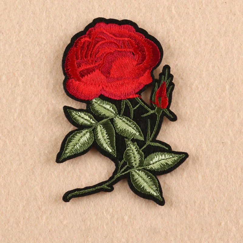 2PCS Retro Popular Handmade Patch Stickers Red rose DIY Embroidery Badge Cloth Stickers Iron patch Clothing Sewing Accessories