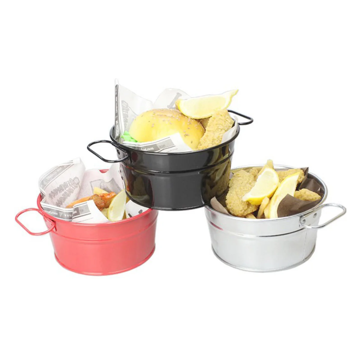 

Chicken Bucket Food-Grade Metal Rustproof Fries Ice Storage Barrel For Restaurant Bar Party Kitchen Use Silver
