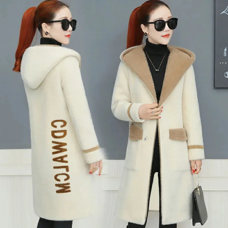 

Women Woolen Coat 2021Autumn Winter Female High-end Imitation Mink Velvet Overcoat Ladies Thick Warm Jacket Lady Fashion Coat