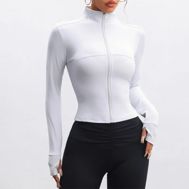 

Quick Dry Stand Up Collar Yoga Jacket Woman Slim-Fit Zipper Fitness Wear Breathable Sports Tops Long Sleeve Running Workout Coat