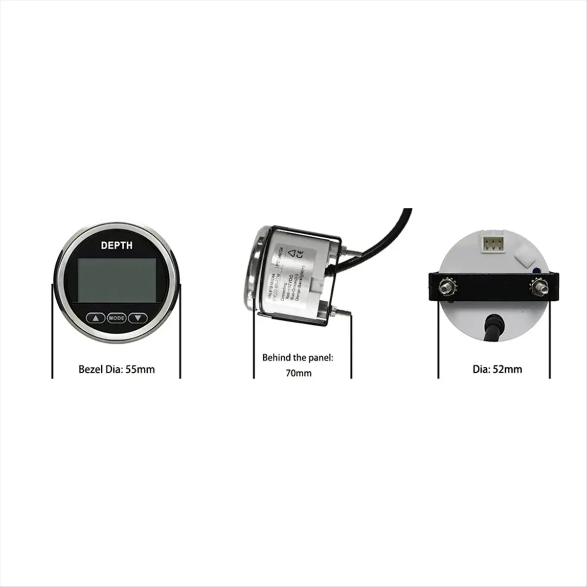 【~ New N07R】Marine 52mm Digital Depth Gauge Indicator with Transducer and White Backlight for Yachts Fishing Boats Universal 12V