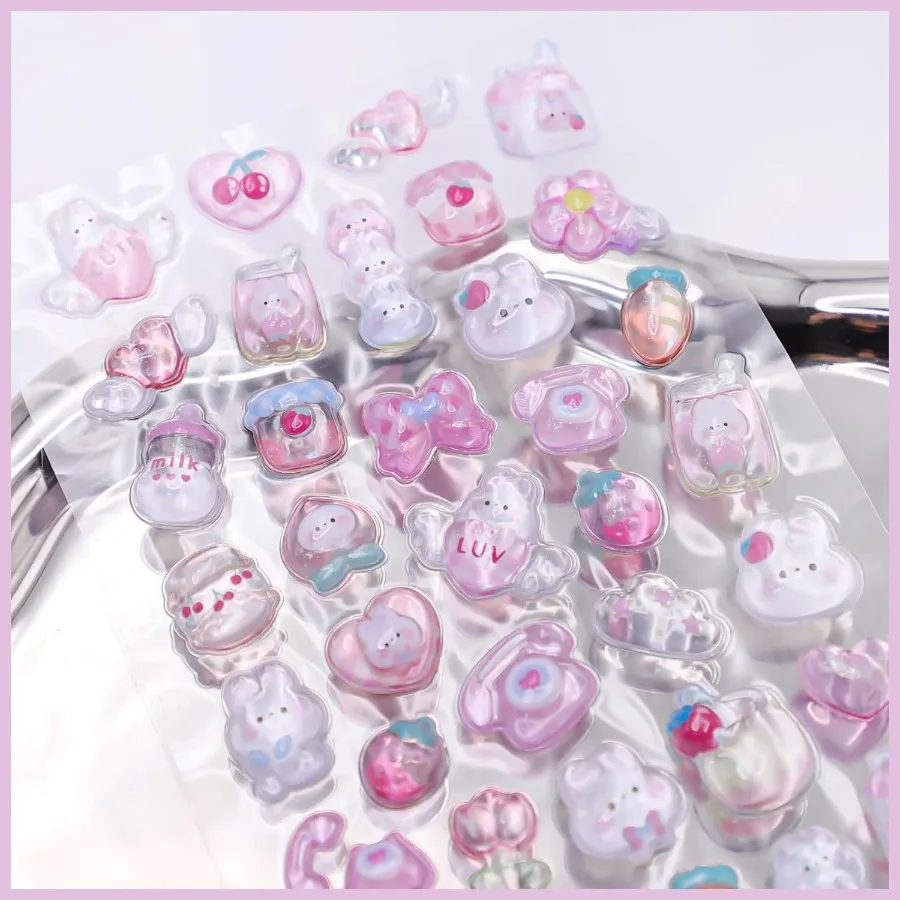 ملصقات منتفخة على شكل أرنب وردي لطيف ثلاثية الأبعاد - ملصقات كاواي صغيرة منتفخة قابلة لإعادة الاستخدام لسجلات القصاصات والمجلات وأجهزة الكمبيوتر المحمولة والهاتف C