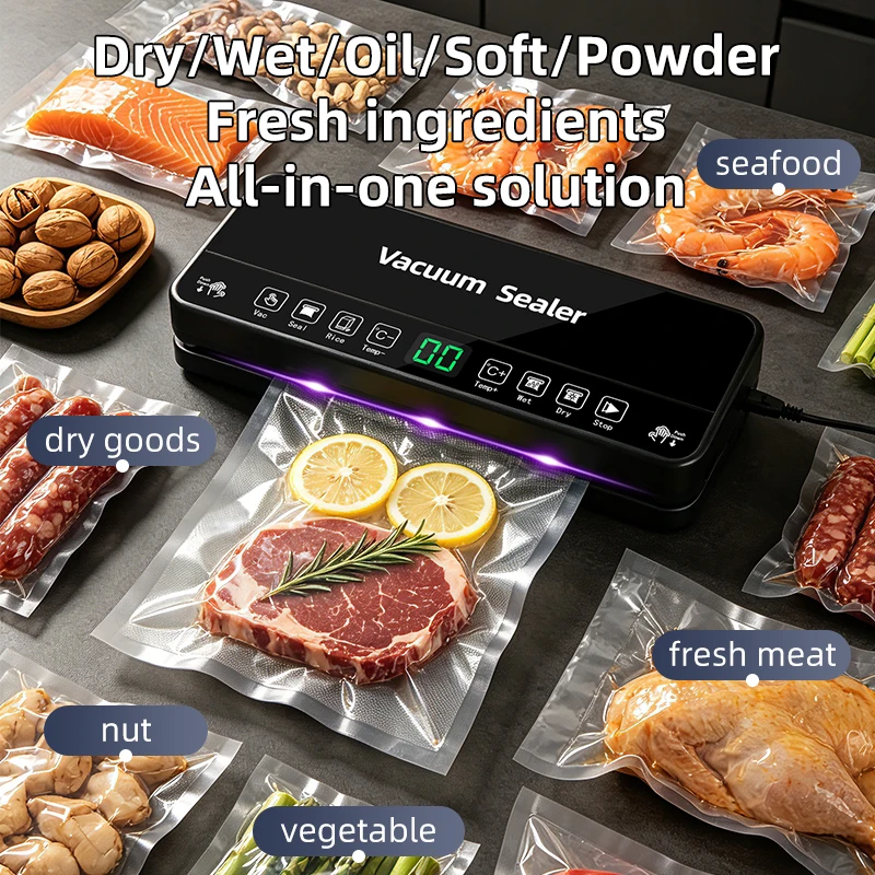 New Popular Roll‑Type Vacuum Sealer Machine, Home Automatic Dry Wet Mode Food Sealer With Built‑in Cutter For Food Preservation view 4