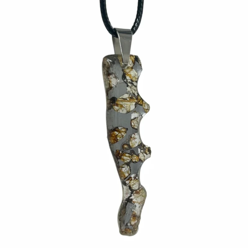 Sericho Pallasite Meteorite Free‑Form Abstract Pendant Natural Olivine Crystal Cosmic Necklace Jewelry QB325