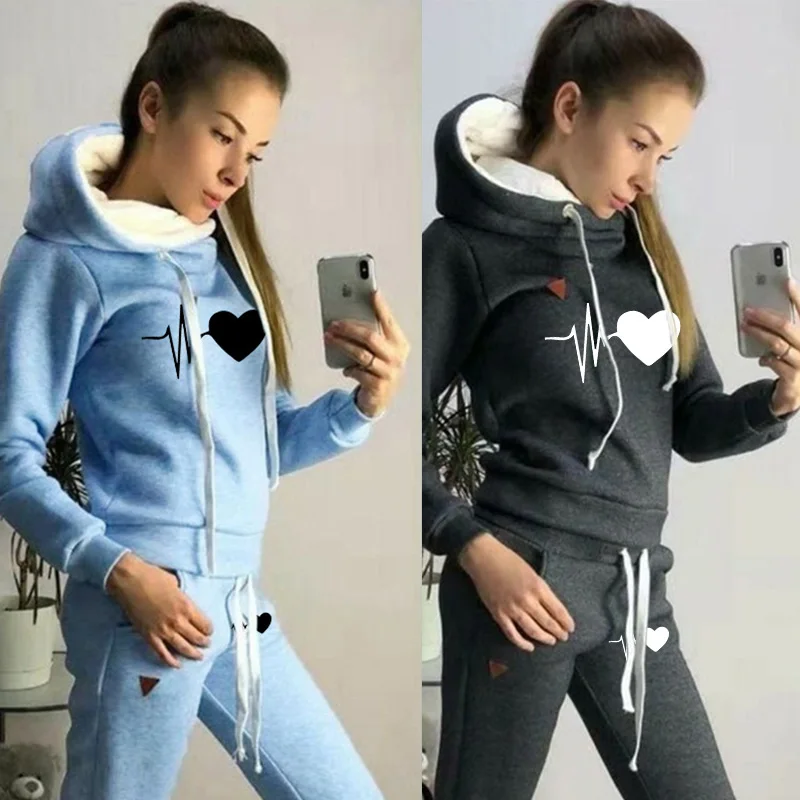 

2023 Newest ECG Print Women Hoodie Set Women Sportsuits Two Piece Suits Hooded Sweatshirts Long Pants S-3XL