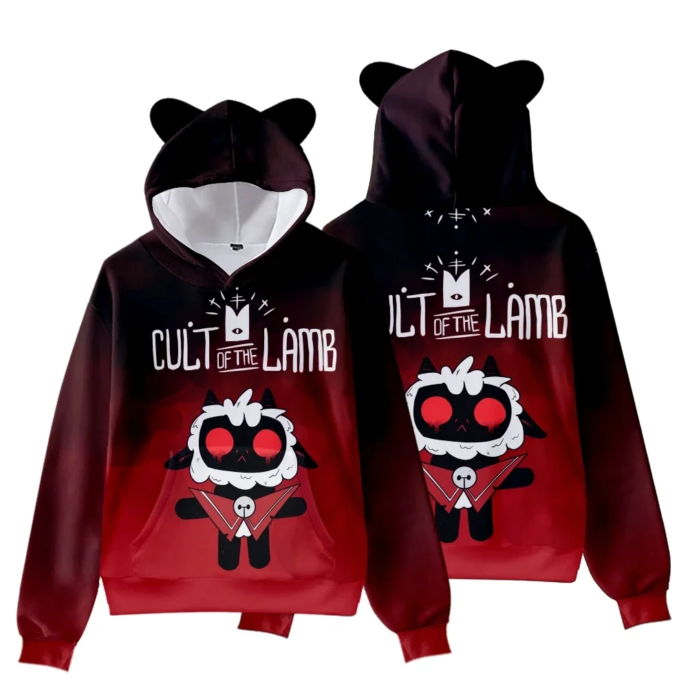 Cult of The Lamb Kids Hoodie for Boys Girls Harajuku Sweatshirt Streetwear Hip Hop Kawaii Cat Ear Pullover Hooded  Cosplay