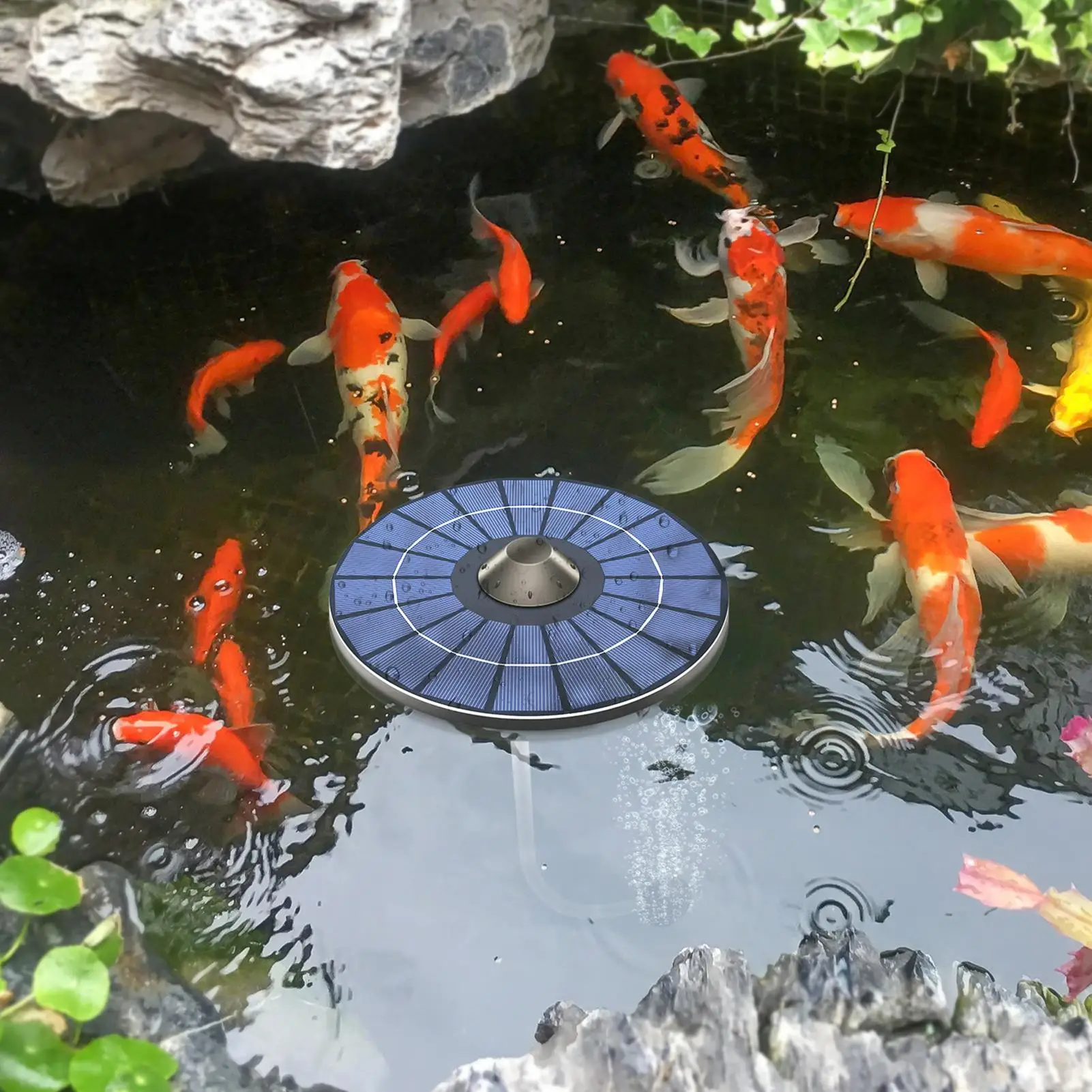 Pompe à air solaire pour bassin, pompe à air pour aquarium avec tuyau de 1,5 m, pierre à air, kit d'aération flottant pour bassin, pompe à oxygène solaire pour piscine
