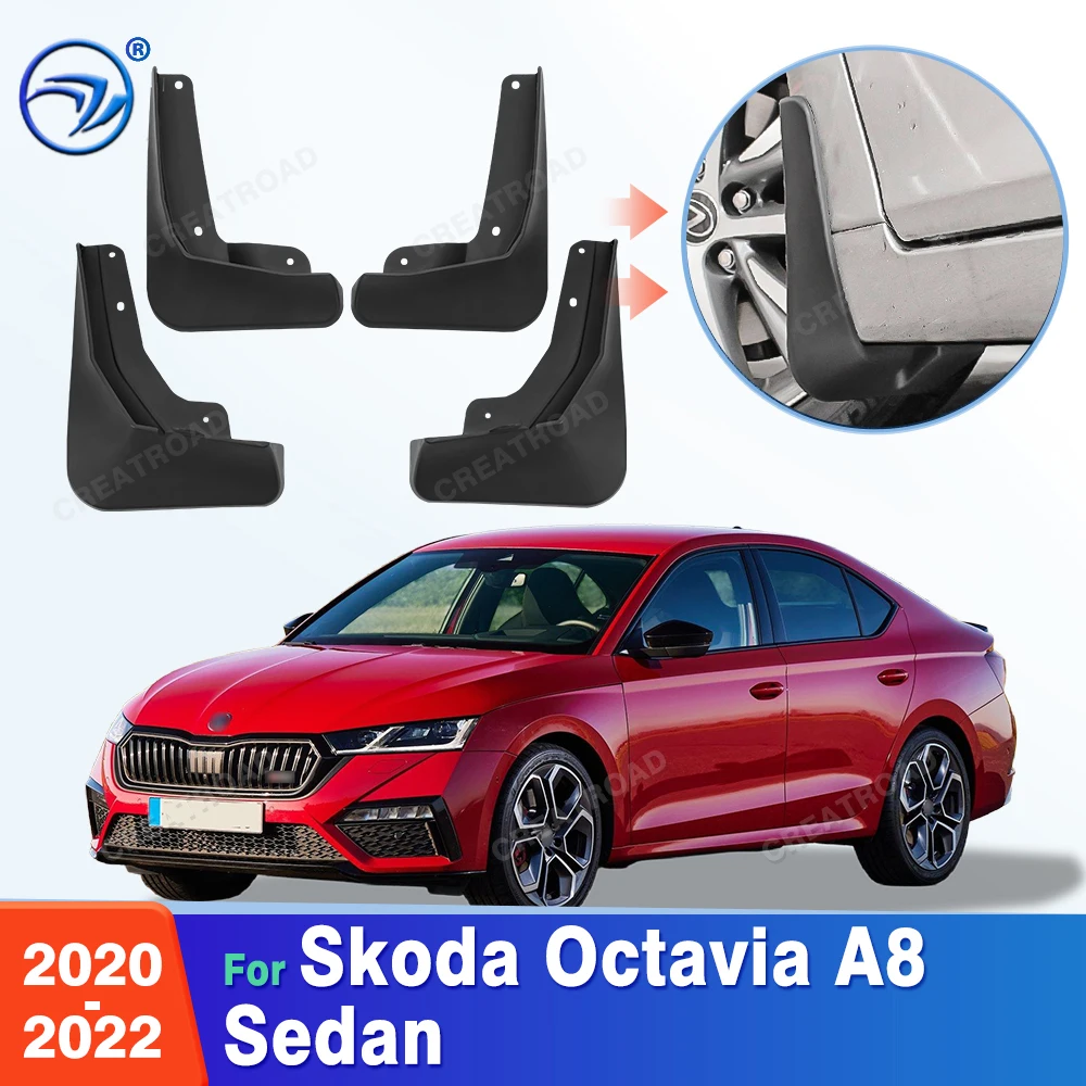 Garde-boue sur mesure 4 pièces pour Skoda Octavia NX A8 RS Berline 2020 2021 2022 – Sans perçage – Accessoires de protection anti-éclaboussures pour ailes de voiture