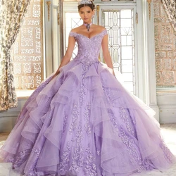 EVLAST Customized Mexico Purple Lilac Quinceanera Dress Ball Gown 3D Floral Applique Beading Sweet 16 Vestidos De 15 Años TQD144