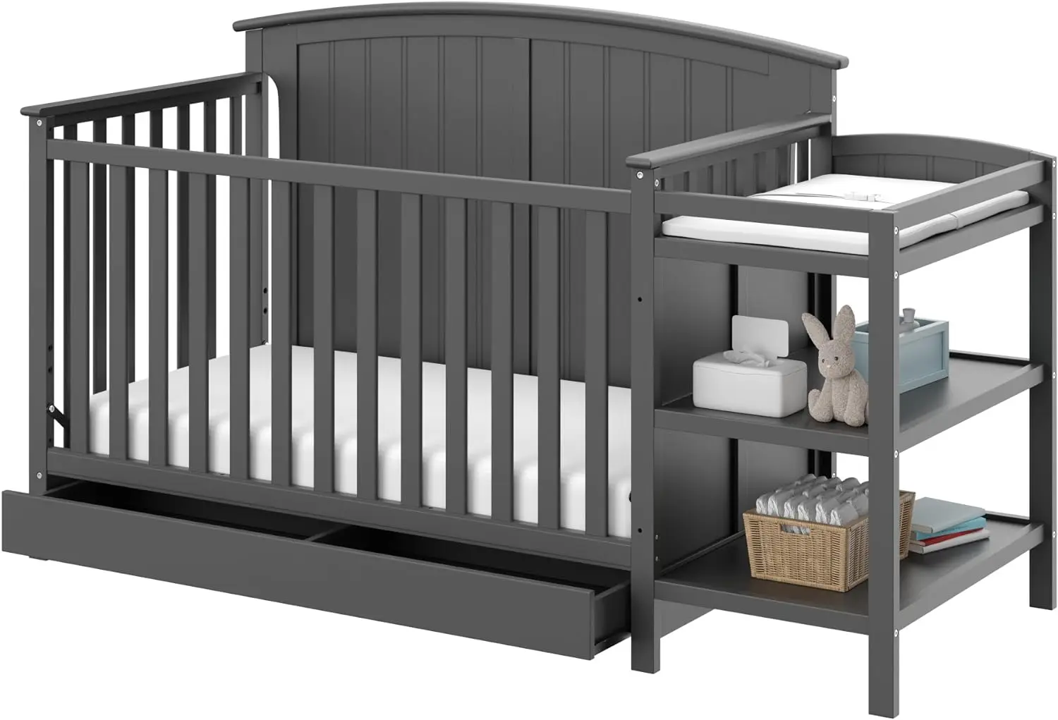 

Steveston 5-in-1 Convertible Crib and Changer with Drawer (Gray) – GREENGUARD Gold Certified, Crib and Changing Table Combo