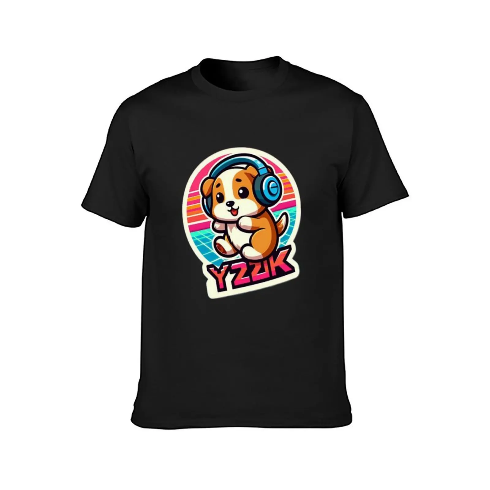 Y2k Puppy with headphones retro T-Shirt plain kawaii clothes customizeds slim fit t shirts for men