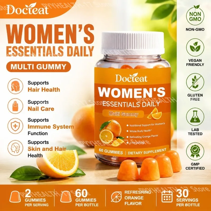 Docteat Women's Essentials Daily Multi Gummy Gummies with Biotin Vitamin C Vitamin D and Zinc for Hair Support 60 Gummies