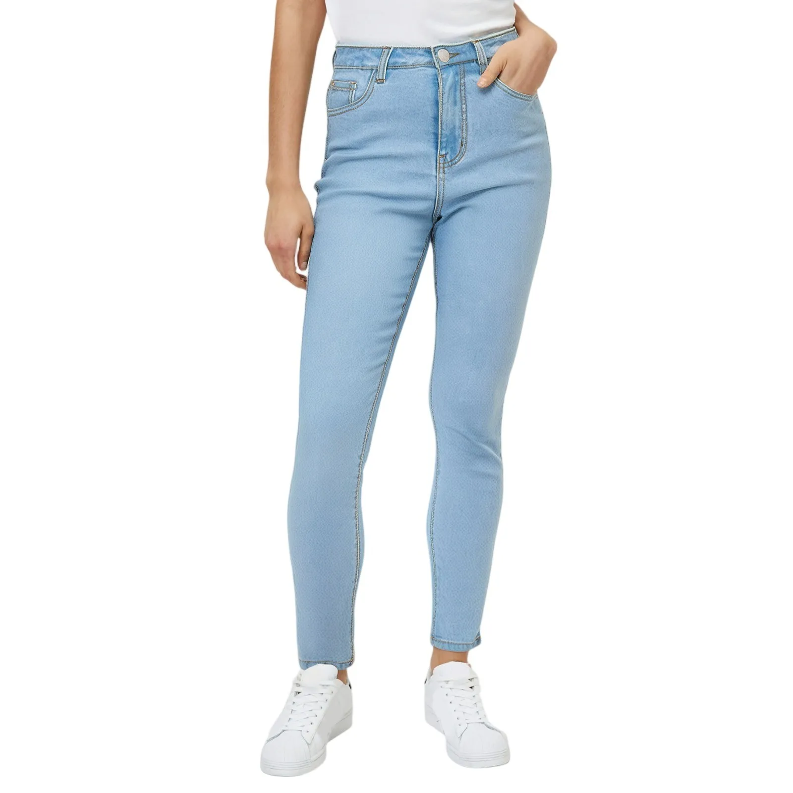 

Узкие джинсы-карандаш с высокой талией для женщин, повседневные элегантные офисные джинсовые брюки, эластичные джинсы, корейские повседневные прямые брюки