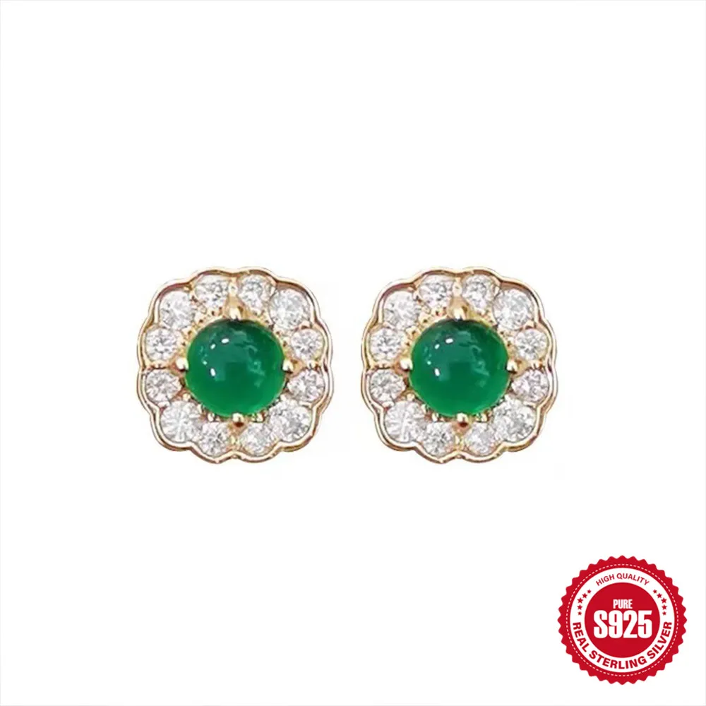 Aide 925 Sterling Silver Square Emerald Green Malachite Stud Earrings For Women Minimalist Stunning Versatile Piercing Studs