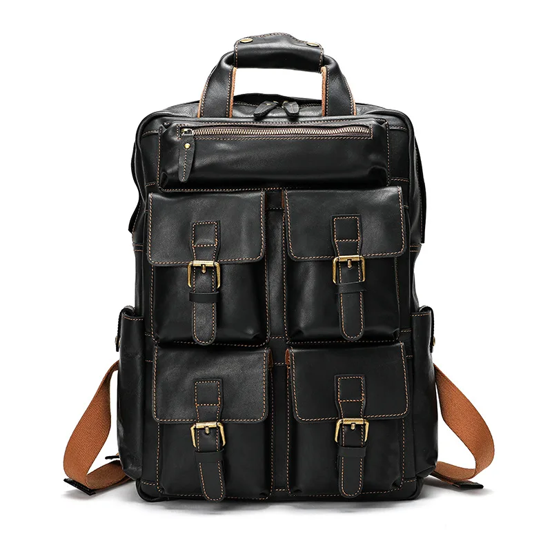 

Genuine Leather Backpacks Large Capacity Men's Travel Outdoor Shoulder Handbag Retro Multi-pocket Business Bag backpack women