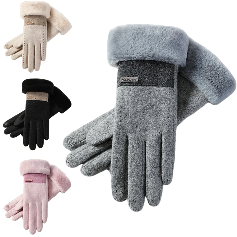 Winter Warm Motorcycle Touch Screen Gloves for Women Outdoor Cycling Riding Driving Cashmere Full Finger Gloves Moto Accessories