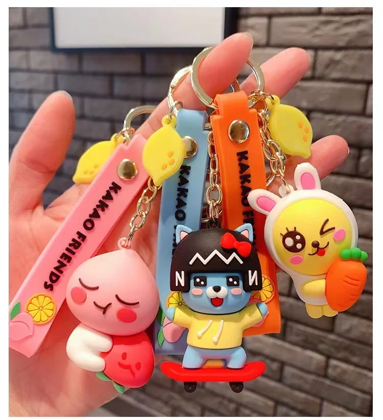 Cute cartoon Kakao character keychain creative rubber keychain Mobile Phone Straps couple bag pendant childrens favorite gift