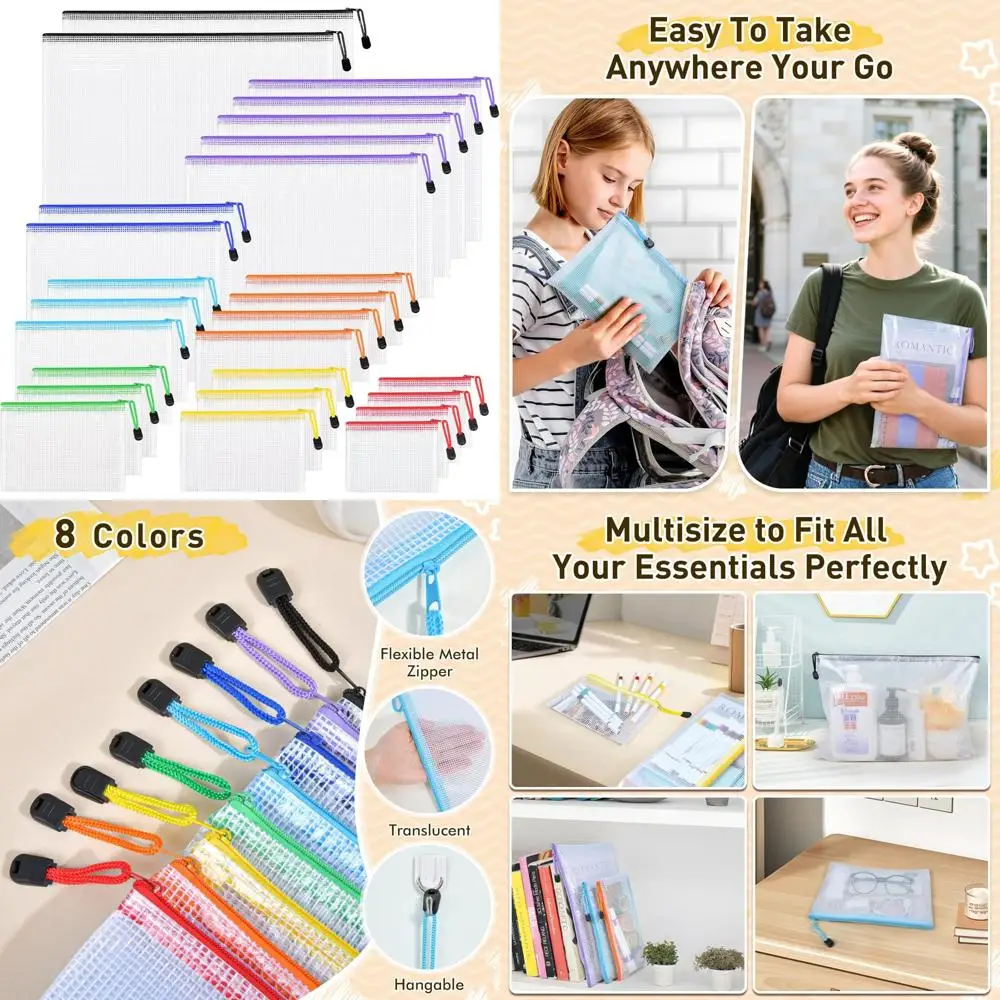 

26 шт. сетчатые сумки на молнии, пластиковые сумки для хранения на молнии 8 размеров для организации, прозрачные сумки на молнии, водонепроницаемая сетка P