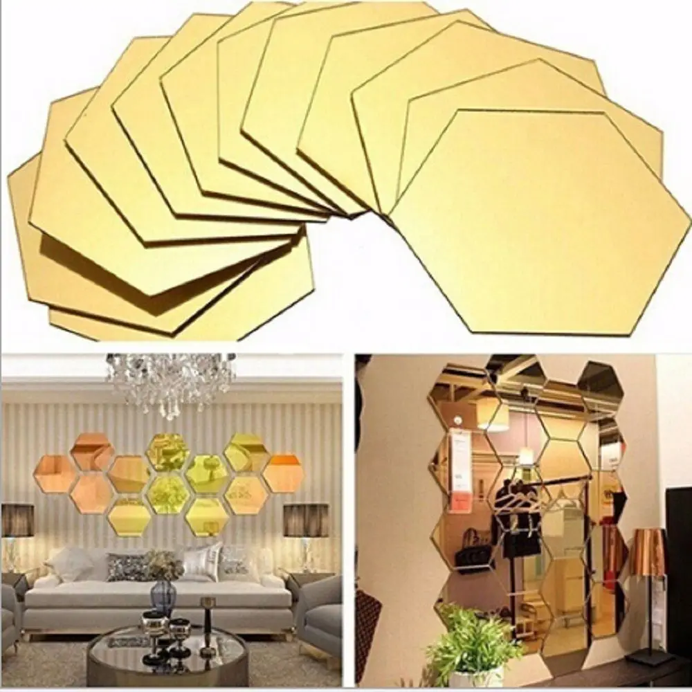 12pcs 5 Größen geometrische Sechseck Spiegel Wanda uf kleber DIY Wohnkultur vergrößern Wohnzimmer abnehmbare Sicherheit